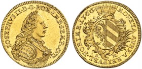 Dukat 1766, mit Brustbild und Titel Joseph II.
Friedb. 1911, Kellner 80, Slg. Erl. 749 Gold vz - St / f. St