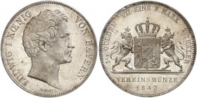 BAYERN. Ludwig I., 1825-1848. 
Doppeltaler 1843.
Thun 74, AKS 74, J. 65 winz. Prägefehler am Rand, winz. Kr., f. St