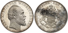WÜRTTEMBERG. Karl, 1864-1891. 
Vereinstaler 1865, mit herabhängendem Geweih.
Thun 441, AKS 126 var., J. 85b, Kl.-R. 113a Prachtexemplar ! EA, winz. ...