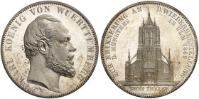 WÜRTTEMBERG. Karl, 1864-1891. 
Vereinsdoppeltaler 1869, "ULMER MÜNSTER".
Thun 442, AKS 131, J. 87, Kl.-R. 15a Prachtexemplar ! PP