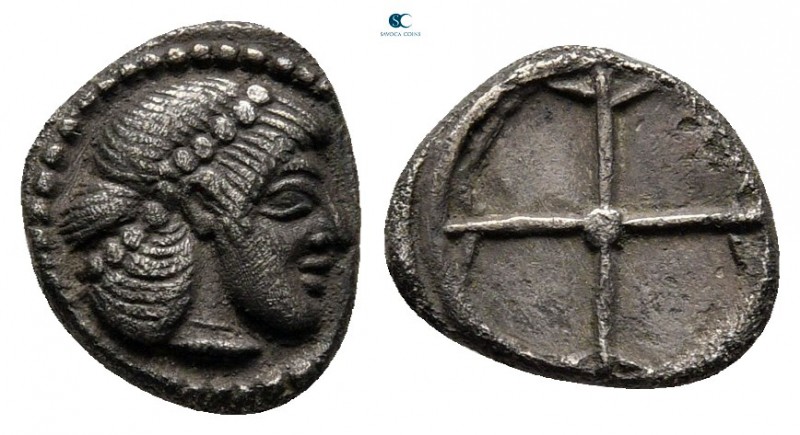 Sicily. Syracuse 478-466 BC. 
Litra AR

9 mm, 0,72 g

Head of Arethusa righ...