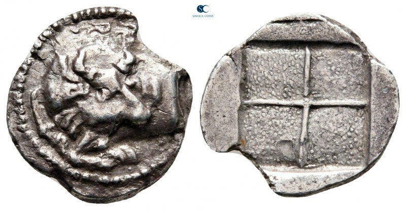 Macedon. Akanthos circa 430-390 BC. 
Tetrobol AR

15 mm, 2,06 g

Forepart o...
