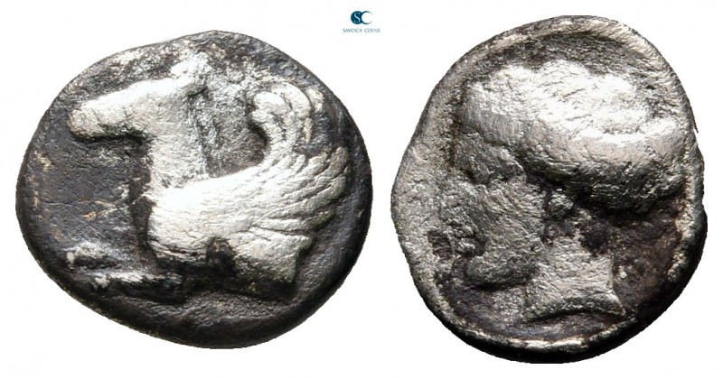 Akarnania. Leukas circa 400-375 BC. 
Diobol AR

11 mm, 1,20 g

Forepart of ...