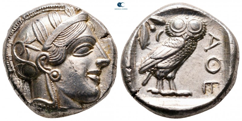 Attica. Athens circa 454-404 BC. 
Tetradrachm AR

25 mm, 17,22 g

Head of A...