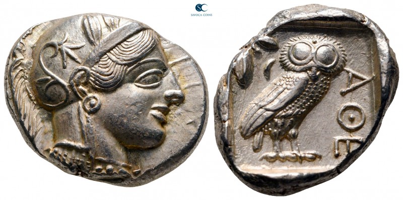 Attica. Athens 454-404 BC. 
Tetradrachm AR

28 mm, 17,20 g

Head of Athena ...