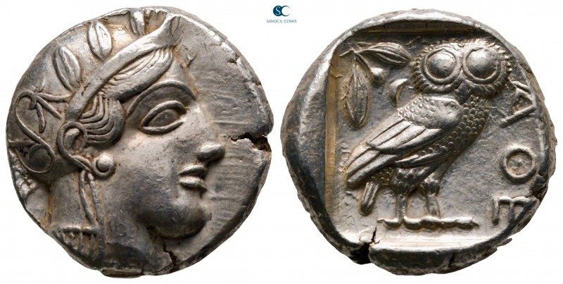 Attica. Athens circa 454-404 BC. 
Tetradrachm AR

25 mm, 17,22 g

Helmeted ...
