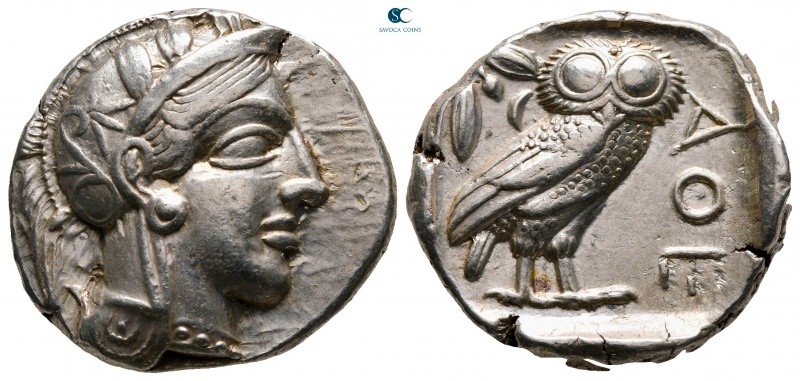 Attica. Athens 454-404 BC. 
Tetradrachm AR

24 mm, 17,16 g

Head of Athena ...