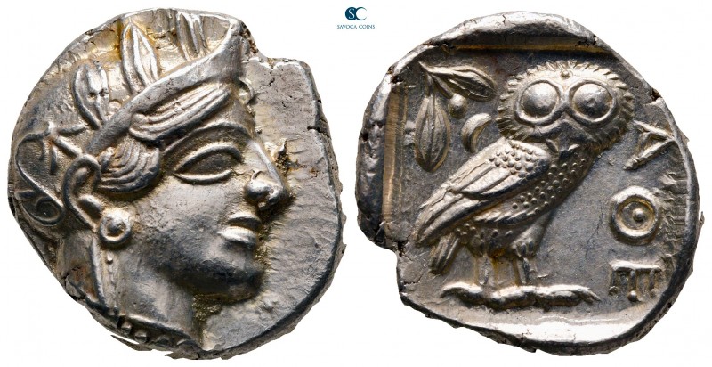 Attica. Athens circa 454-404 BC. 
Tetradrachm AR

25 mm, 17,21 g

Helmeted ...