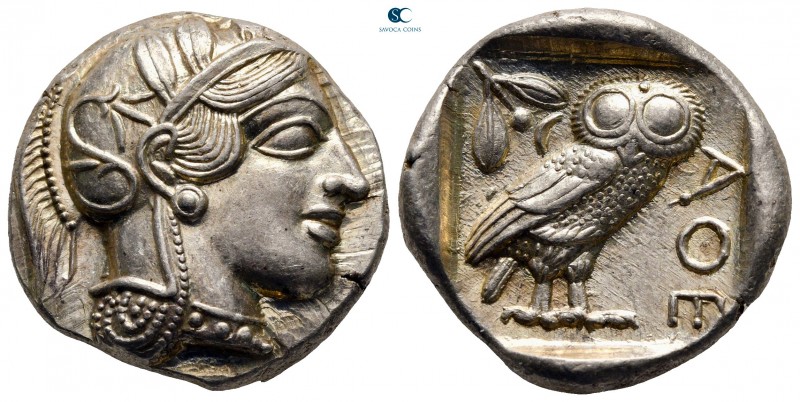 Attica. Athens circa 454-404 BC. 
Tetradrachm AR

25 mm, 17,22 g

Head of A...