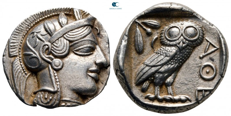 Attica. Athens circa 454-404 BC. 
Tetradrachm AR

24 mm, 17,04 g

Head of A...