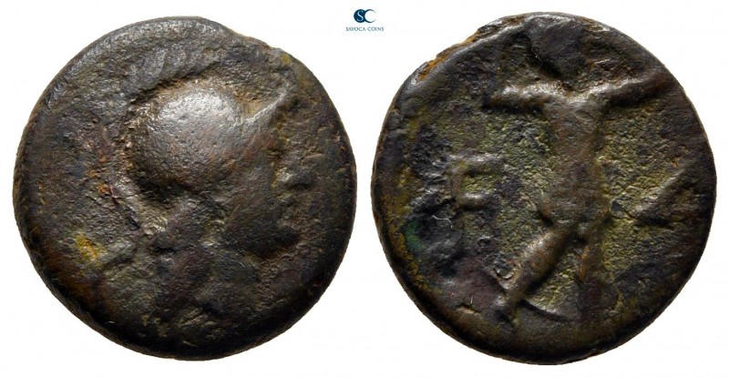 Pamphylia. Aspendos circa 400-200 BC. 
Bronze Æ

14 mm, 2,96 g

Helmeted he...