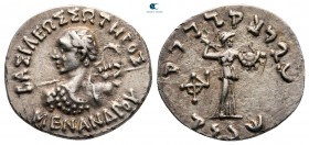 Bactria. Greco-Baktrian Kingdom. Uncertain mint in the Paropamisadai or Gadhara. Menander I Soter 155-130 BC. Drachm AR