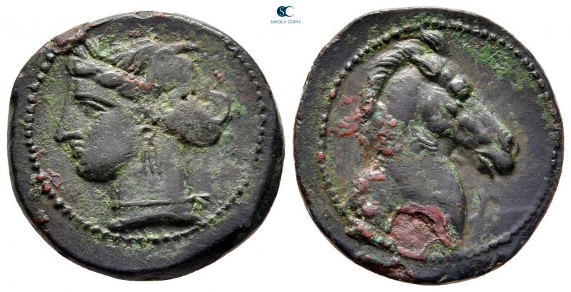 Zeugitana. Carthage circa 300-264 BC. 
Bronze Æ

21 mm, 5,02 g

Wreathed he...