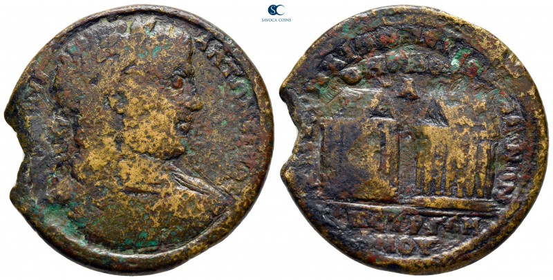Ionia. Smyrna. Caracalla AD 198-217. Alliance issue with Pergamon
Bronze Æ. Med...