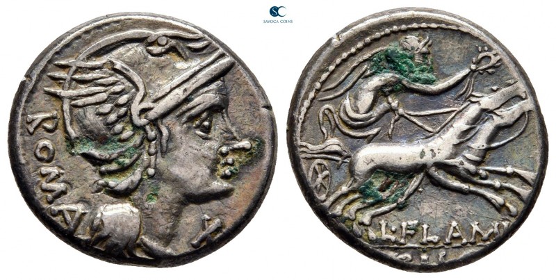 L. Flaminius Chilo 109-108 BC. Rome
Denarius AR

18 mm, 3,49 g

Helmeted he...