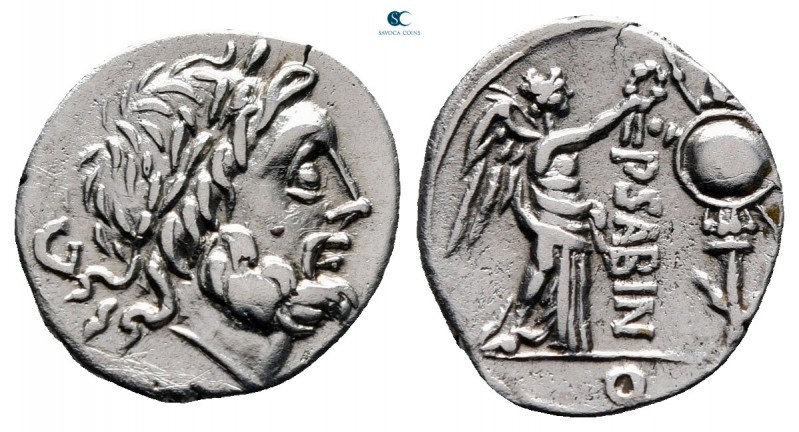 P. Sabinus 99 BC. Rome
Quinarius AR

13 mm, 1,85 g

Laureate head of Jupite...