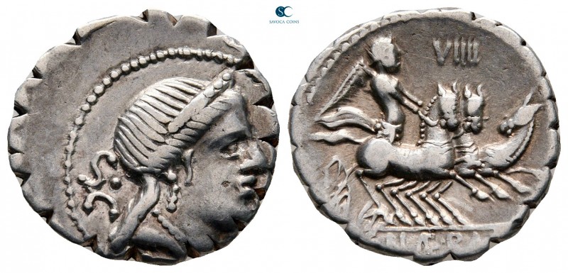 C. Naevius Balbus 79 BC. Rome
Serrate Denarius AR

20 mm, 3,78 g

Diademed ...