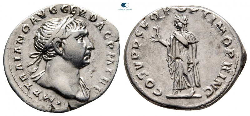 Trajan AD 98-117. Rome
Denarius AR

19 mm, 3,44 g

IMP TRAIANO AVG GER DAC ...