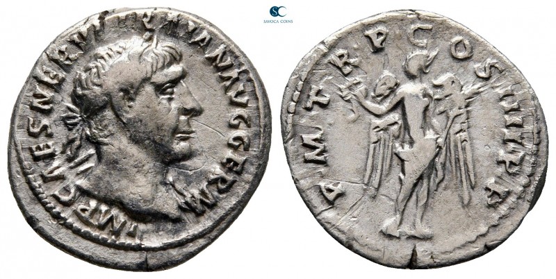 Trajan AD 98-117. Rome
Denarius AR

20 mm, 3,23 g

IMP CAES NERVA TRAIAN AV...