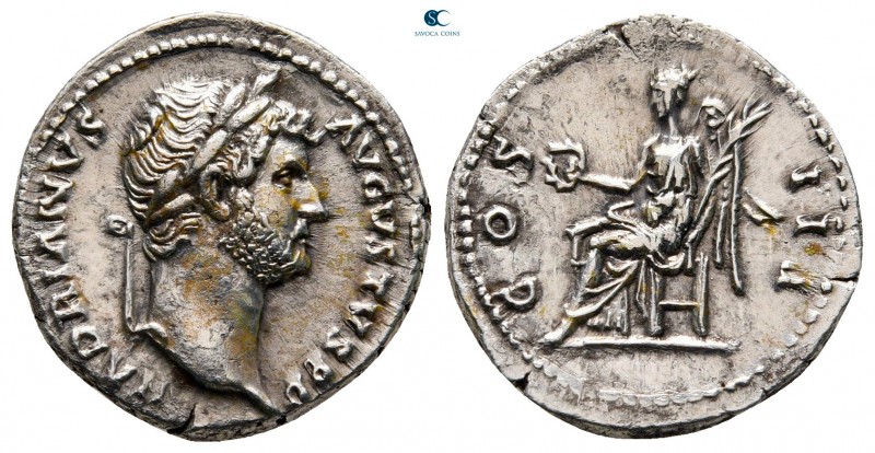 Hadrian AD 117-138. Rome
Denarius AR

19 mm, 3,21 g

HADRIANVS AVGVSTVS P P...