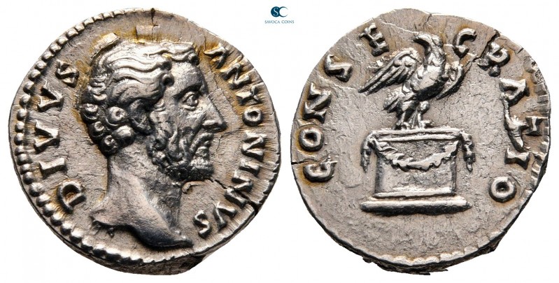 Antoninus Pius AD 138-161. Rome
Denarius AR

16 mm, 2,81 g

DIVVS ANTONINVS...