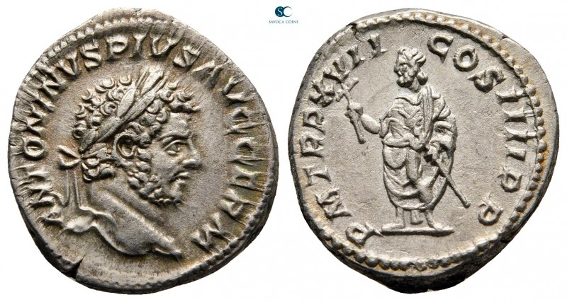 Caracalla AD 198-217. Rome
Denarius AR

18 mm, 3,46 g

ANTONINVS PIVS AVG G...