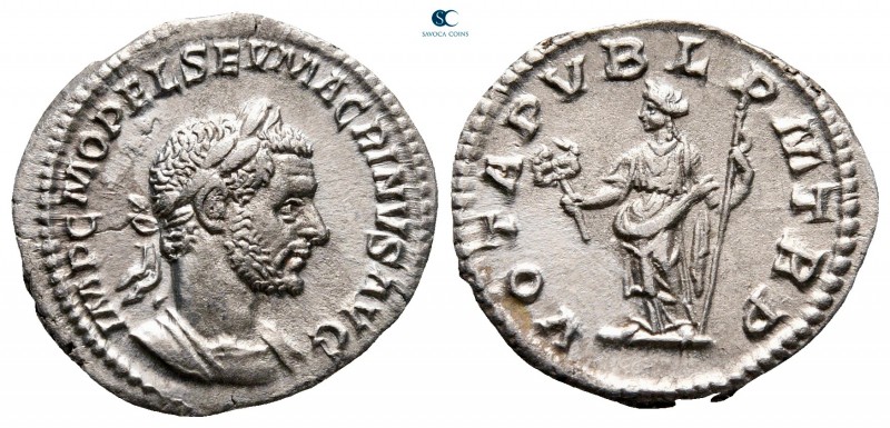 Macrinus AD 217-218. Rome
Denarius AR

20 mm, 2,46 g

IMP C M OPEL SEV MACR...