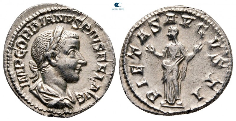 Gordian III AD 238-244. Rome
Denarius AR

20 mm, 3,09 g

IMP GORDIANVS PIVS...