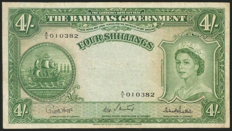 BAHAMAS. 4 Shillings. 1953. (Pick: 13d). Very fine.