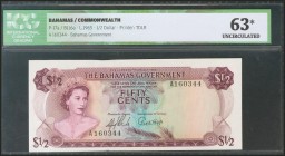 BAHAMAS. 1/2 Dollars. 1965. (Pick: 17a). ICG63* (minor ink smudge at bottom).