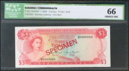 BAHAMAS. 3 Dollars. 1968. Specimen. (Pick: 28s). ICG66.