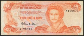 BAHAMAS. 5 Dollars. 1968. (Pick: 45a). Fine.