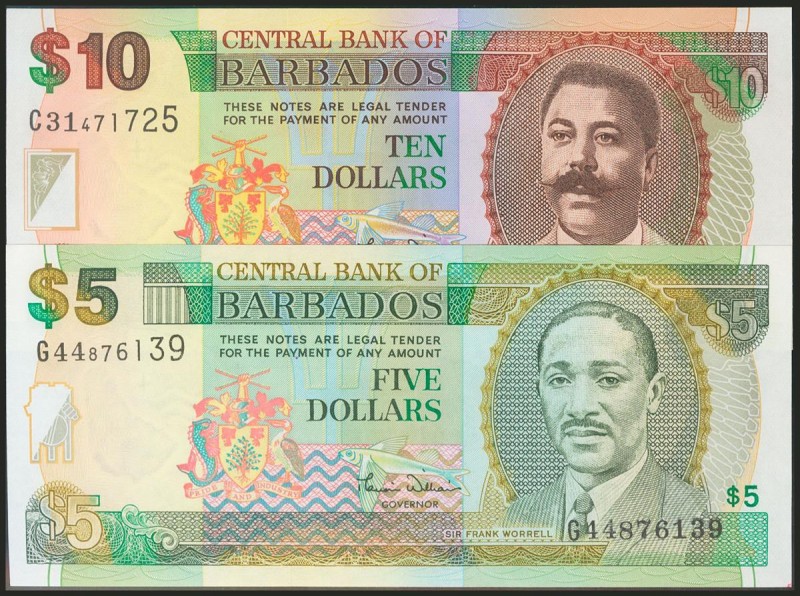 BARBADOS. Set of 5 and 10 Dollars. 2000. (Pick: 61, 62). Uncirculated.