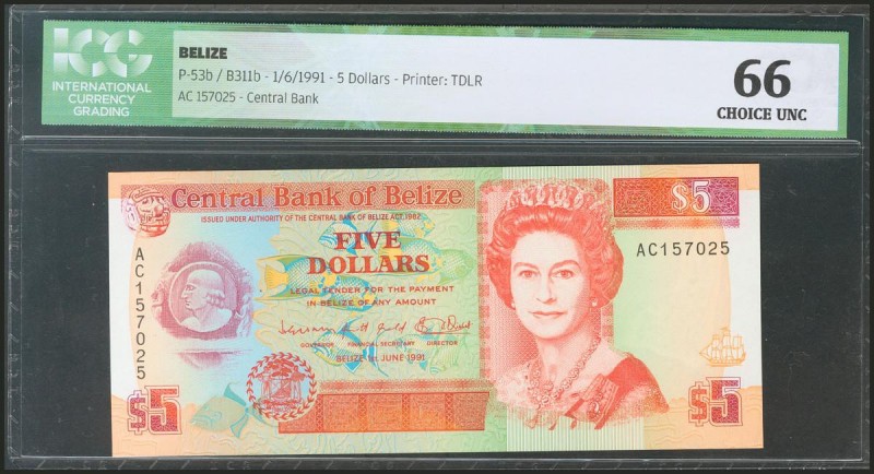 BELIZE. 5 Dollars. 1 June 1991. (Pick: 53b). ICG66.