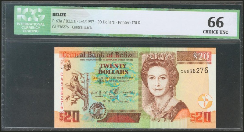 BELIZE. 20 Dollars. 1 June 1997. (Pick: 63a). ICG66.