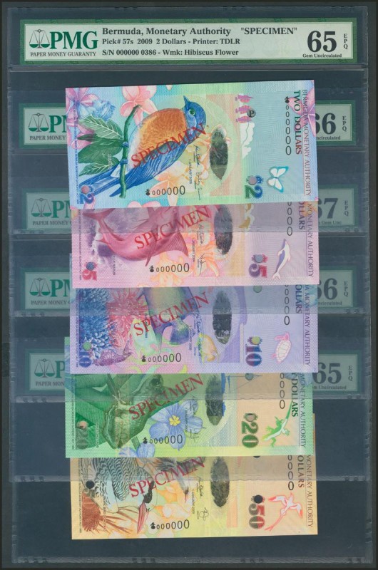 BERMUDA. Complete 2009 Specimen set from Bermuda Monetary Authory (Pick: 57s, 58...