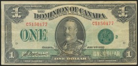 CANADA. 1 Dollar. 2 July 1923. Green seal. (Pick: 33d). Good.
