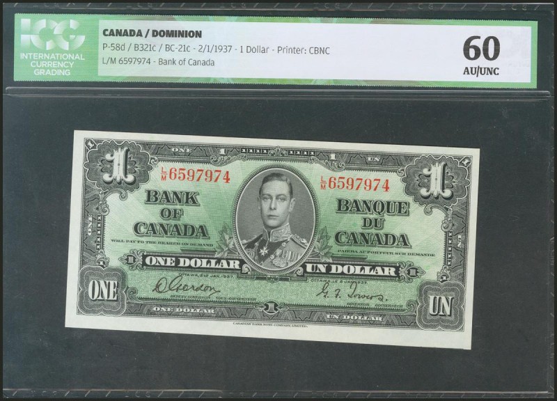 CANADA. 1 Dollar. 2 January 1937. (Pick: 58d). ICG60.