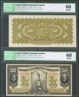 CANADA. Set of two banknotes of 50 Dollars. 1 February 1925. Uniface back and front Specimen. (Pick: s709s, both). ICG60, both.