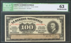 CANADA. 100 Dollars. 2 November 1922. Specimen. (Pick: s875s). ICG63.