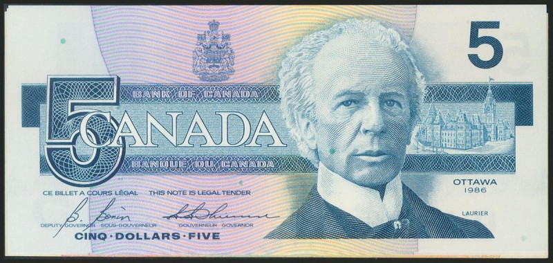 CANADA. Set of 3 banknotes of 5 Dollars, issued in 1972 and 1986. Extremely fine...