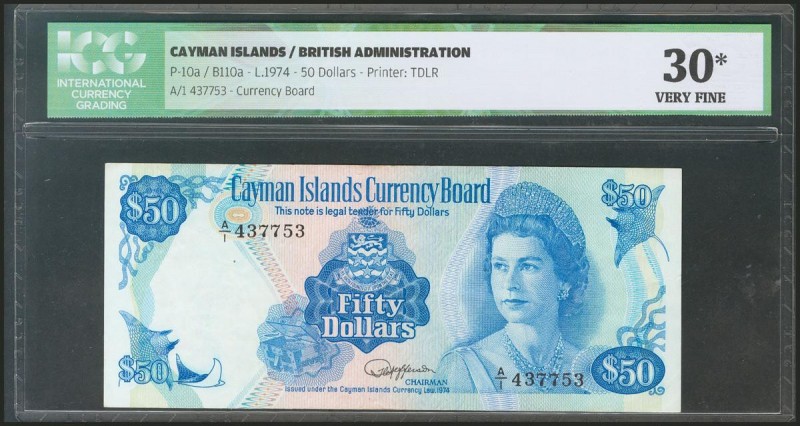 CAYMAN ISLANDS. 50 Dollars. 1974. (Pick: 10a). ICG30* (three pinholes at top).