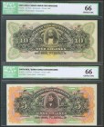 COSTA RICA. BANCO ANGLO COSTARRICENSE. Set of 2 banknotes of 5 and 10 Colones. 1 January 19xx. (Pick: s122r/s123r). ICG66 (both).