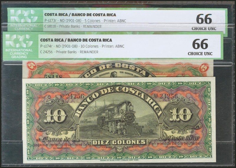 COSTA RICA. BANCO DE COSTA RICA. Set of 2 banknotes of 5 and 10 Colones. (1901-1...