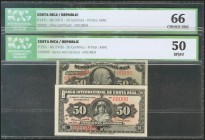 COSTA RICA. Set of 2 banknotes of 50 Céntimos. 1917/1918. Specimen both 00000. (Pick: 147s/157s). ICG66/50.