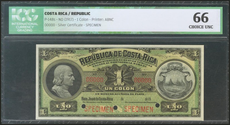 COSTA RICA. 1 Colón. 1917. Specimen 00000. (Pick: 148s). ICG66.