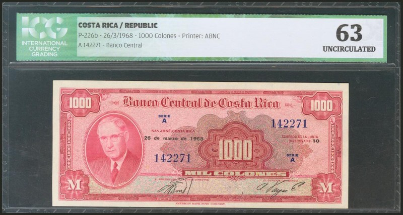 COSTA RICA. 1000 Colones. 26 March 1968. (Pick: 226b). ICG63.