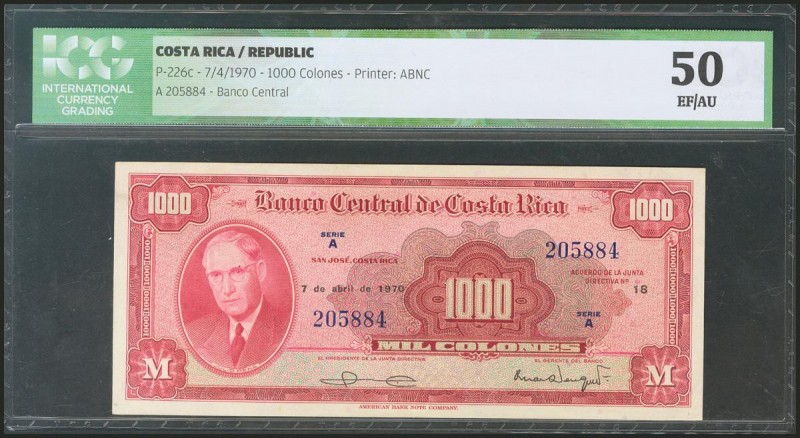 COSTA RICA. 1000 Colones. 7 April 1970. (Pick: 226c). ICG50.