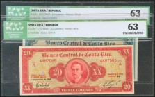 COSTA RICA. Set of 2 banknotes of 10 and 20 Colones. 1967/1963. (Pick: 229/ 222c). ICG63 (both).