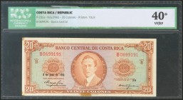 COSTA RICA. 20 Colones. 9 June 1965. (Pick: 231a). ICG40* (glue stains and pinhole at bottom).